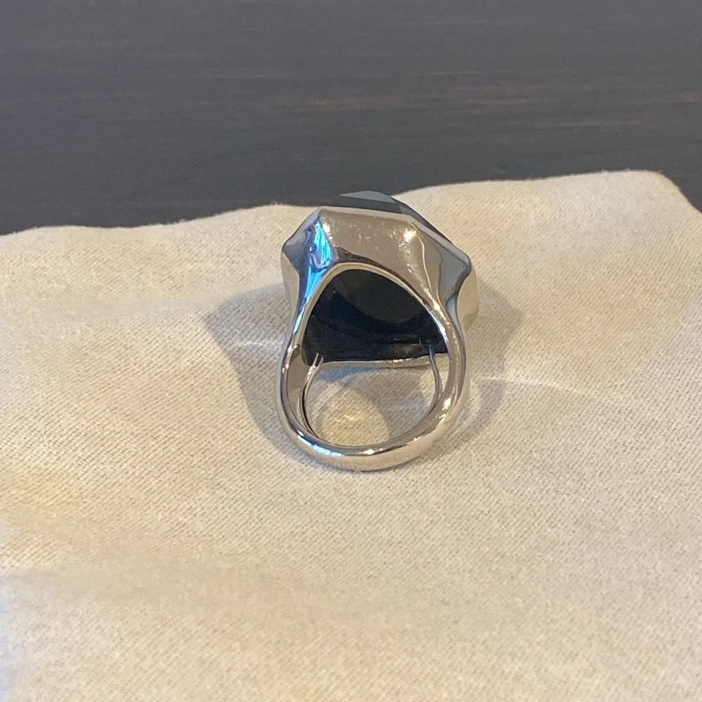 Stella and Dot Nouvelle Cocktail Ring Black Silver Adjustable Retired - Picture 3 of 9